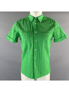 MR TURK Size XS Green Lace Cotton Pointed Collar Short Sleeve Shirt